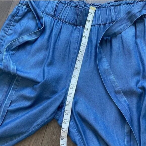 ANNE KLEIN Chambray High-Waisted Paper Bag Ankle Pants - Picture 8 of 13